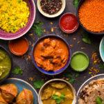 Assorted,Indian,Food,On,Dark,Wooden,Background.,Dishes,And,Appetizers