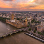 Aerial,View,Of,Westminster,Bridge,And,Houses,Of,Parliament,With